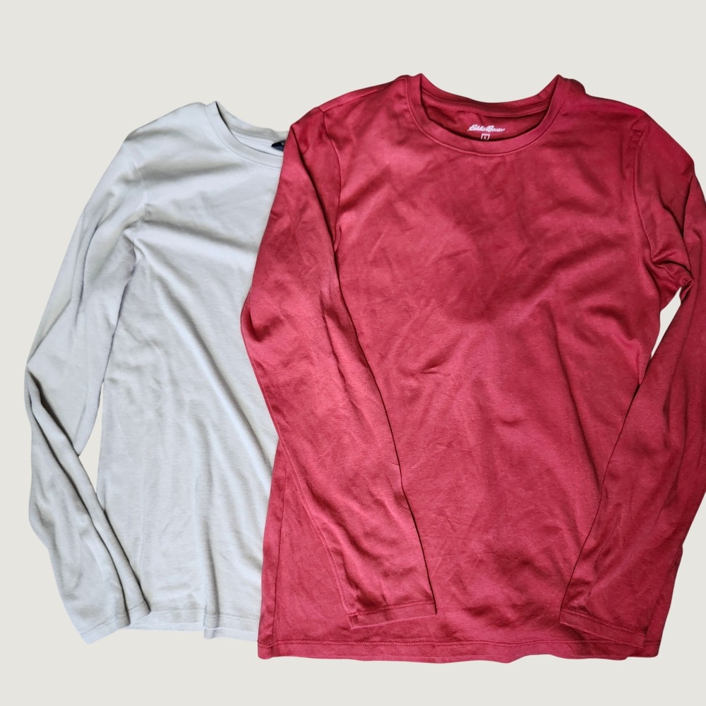 Eddie Bauer Womens L Modal Cotton Long Sleeve Shirt Lot of 2 Stretch Layer Fall